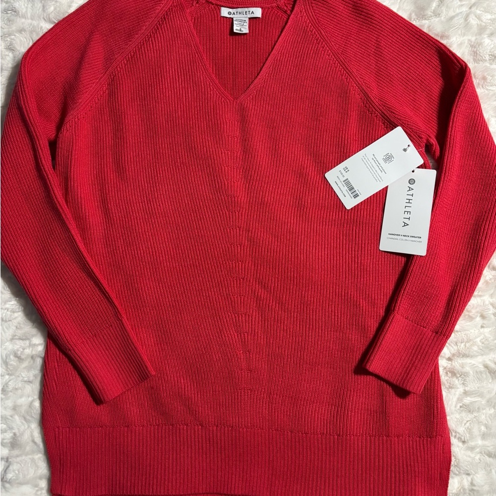 Athleta Women's V-Neck Sweater in Vibrant Red